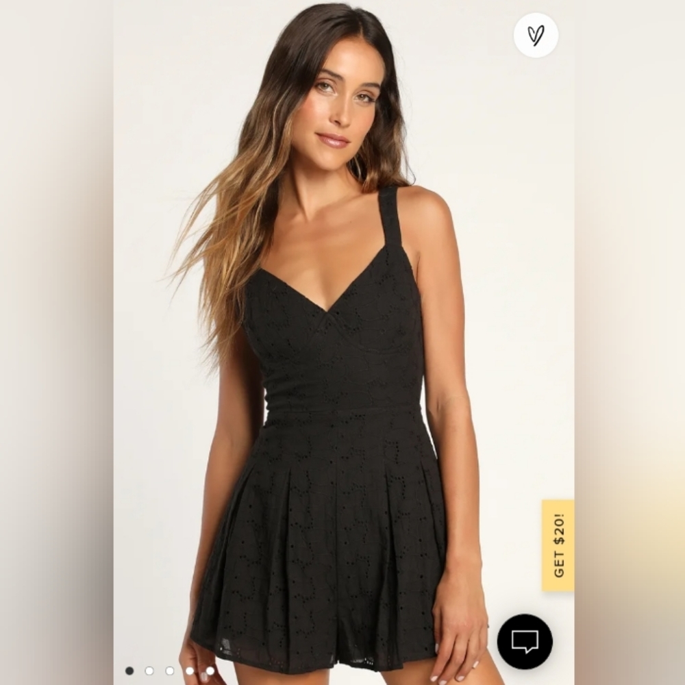Lulus Chic Selection Black Cotton Eyelet Lace Romper